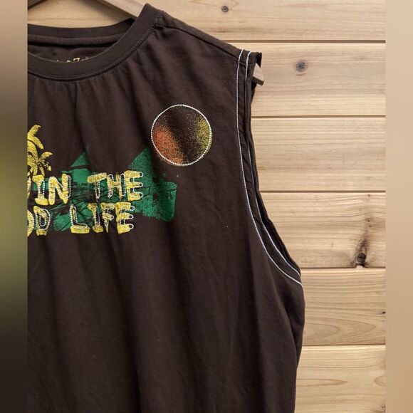 Y2K Vintage Point Zero Size Large Cotton Palm Tree Brown Sleeveless Tank Top - Picture 4 of 9